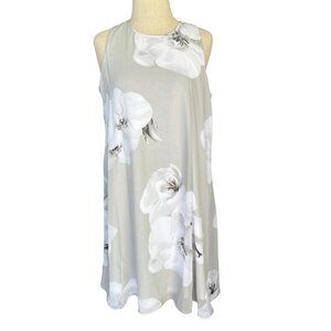 Ellen Tracy Light Grey Floral-Print Shift‎ Dress Women’s Size 12 Spring Summer
